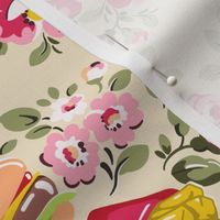 Fun Fast Food Floral - green and pink 