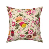 Fun Fast Food Floral - green and pink 