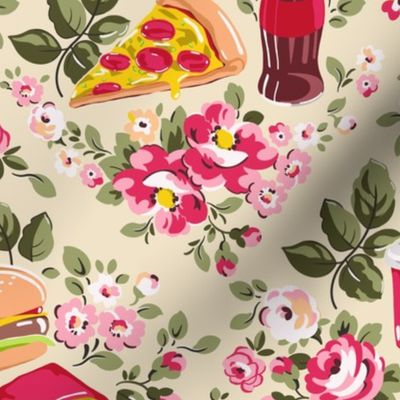 Fun Fast Food Floral - green and pink 