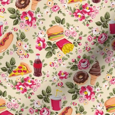 Fun Fast Food Floral - green and pink, small 