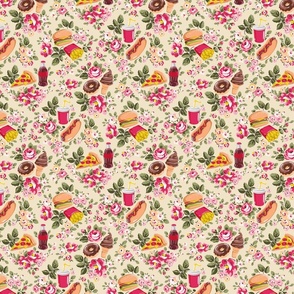 Fun Fast Food Floral - green and pink, small 