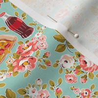 Fun Fast Food Floral - coral pink and mint, small 