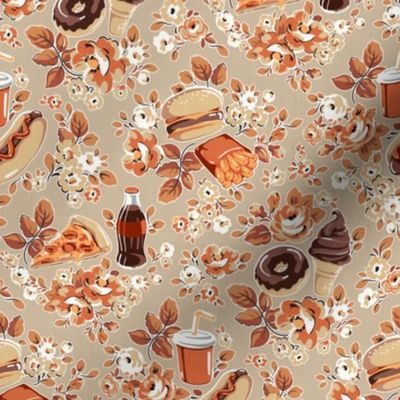 Fun Fast Food Floral - autumn fall neutrals, small 