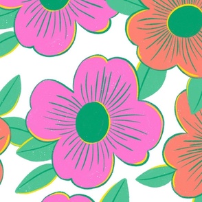 Retro Flowers | Pink and Peach | Hibiscus