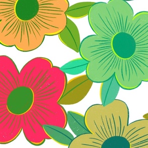 Retro Flowers | Red and Green | Hibiscus