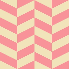 Retro-vintage-medium-pink-and-vintage-1950s-soft-pastel-light-ivoy-beige-chevron-zigzag-XL-jumbo