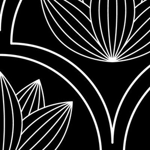 Water Lilies Art Deco_Bg Black_Metallic_Wpp_100 Size