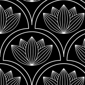 Water Lilies Art Deco_Bg Black_Metallic_Wpp_50 Size