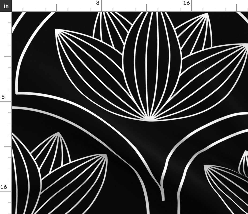 Water Lilies Art Deco_Bg Black_Metallic_Wpp_200 Size
