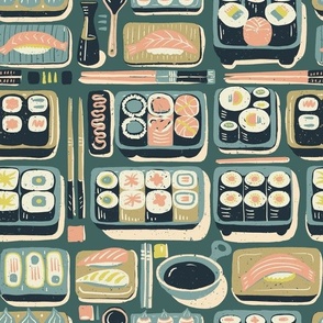 Sushi Soiree | Japanese Asian Kitchen design, food pattern, green