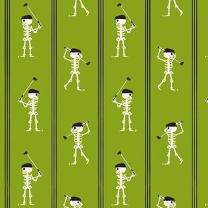 (small scale) Skeleton Golfers - Vertical Stripes - Dark lime green - LAD24