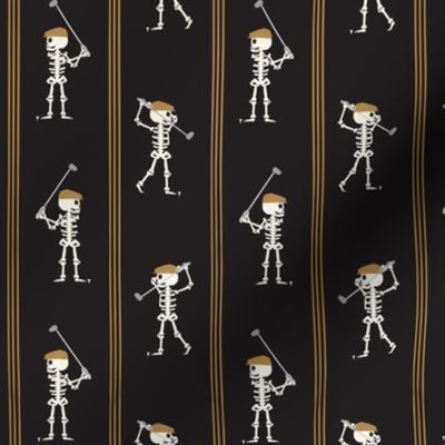 (small scale) Skeleton Golfers -  vertical stripes - black - LAD24
