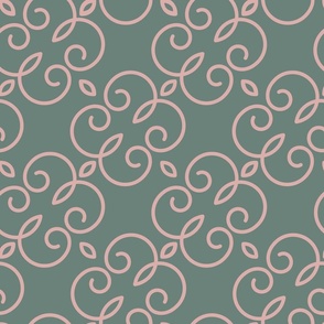 Retro Green and Pink  Floral Pattern