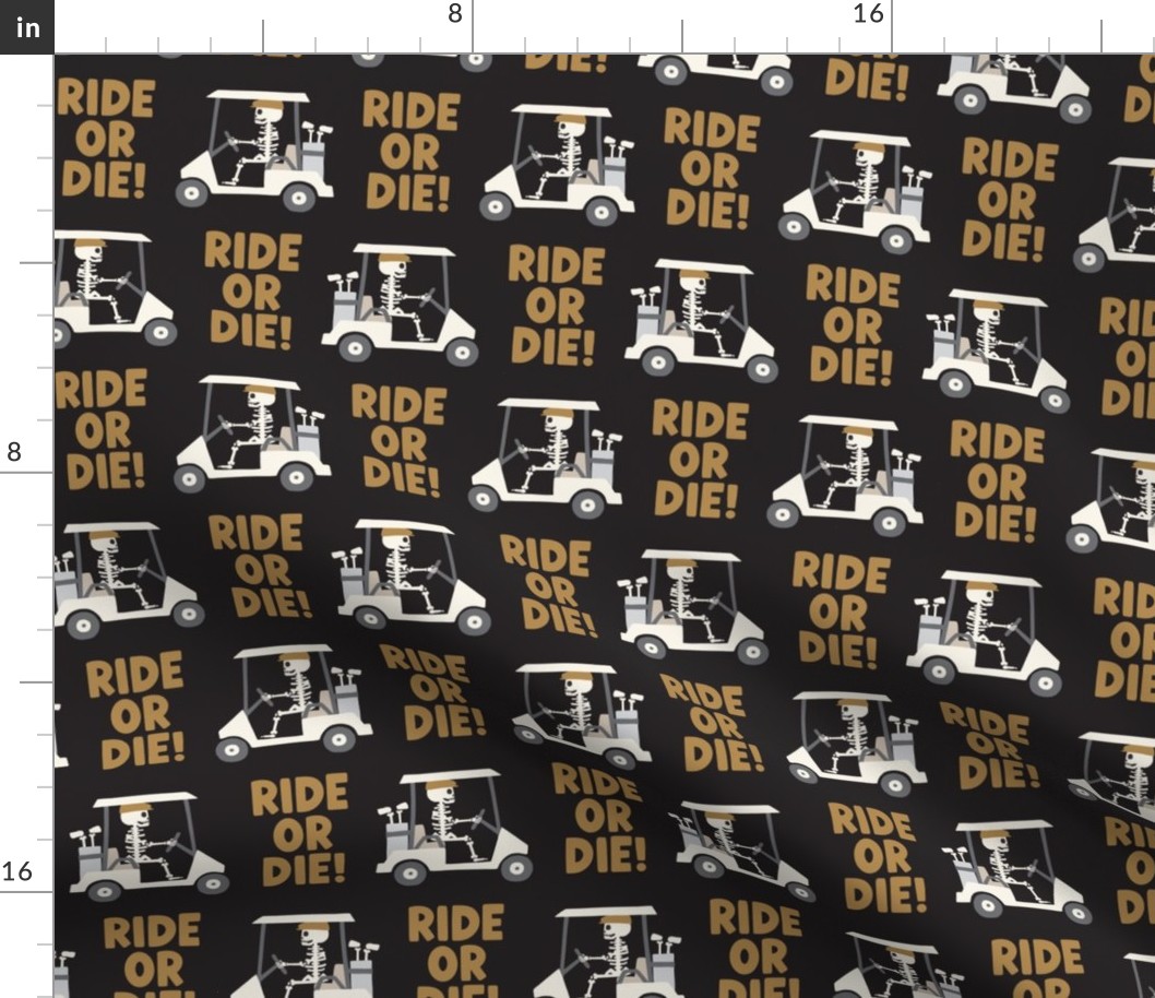 Ride or Die! Skeleton Golfer Golf Cart - Black - LAD24