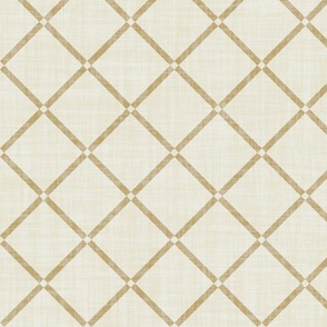 Minimal diagonal trellis on subtle linen texture, sandy beige lattice grid on ivory white