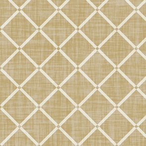 Minimal diagonal trellis on subtle linen texture, ivory white lattice grid on sandy beige