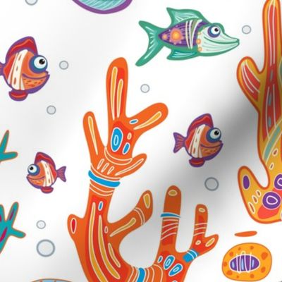 Seamless Pattern with Decorative fishes and Corals