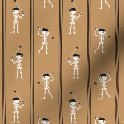 (small scale) Skeleton Golfers - Vertical Stripes - Golden Brown - LAD24