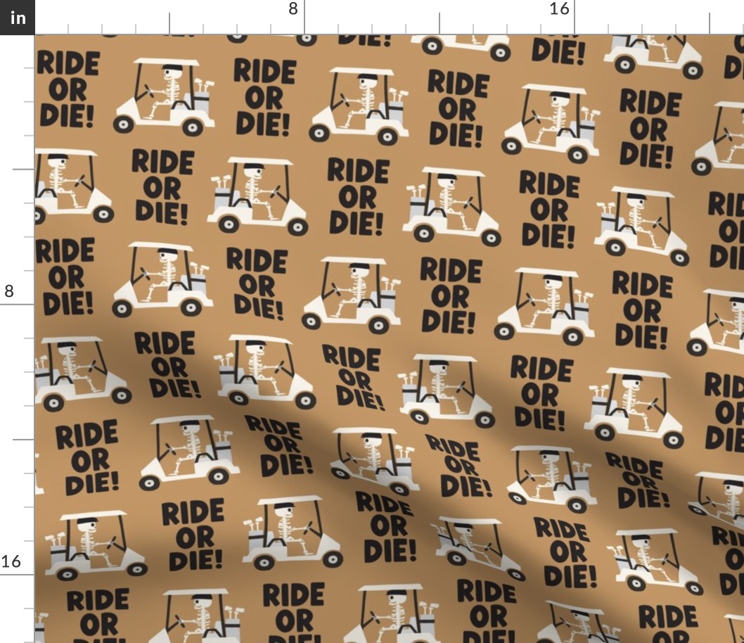 Ride or Die! Skeleton Golfer in golf carts - golden brown - LAD24