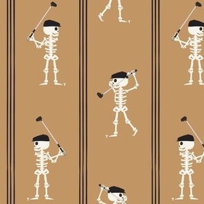 Skeleton Golfers - Vertical Stripes - Golden Brown - LAD24