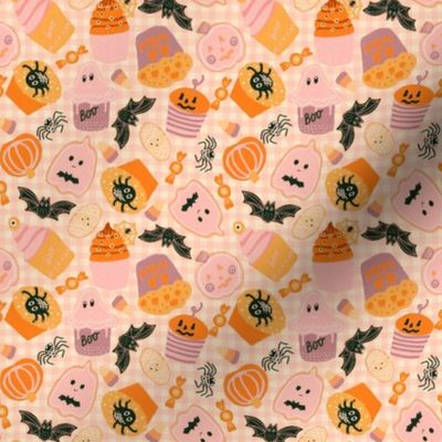 Spooky Halloween Treats - orange, pink | SKU2403231338 | 4in | extra small  | ditsy scale |