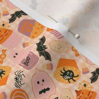 Spooky Halloween Treats - orange, pink | SKU2403231338 | 4in | extra small  | ditsy scale |