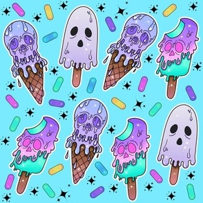 Creepy Cute Pastel Halloween Ice Cream Bars and Popsicles, Blue Colorway