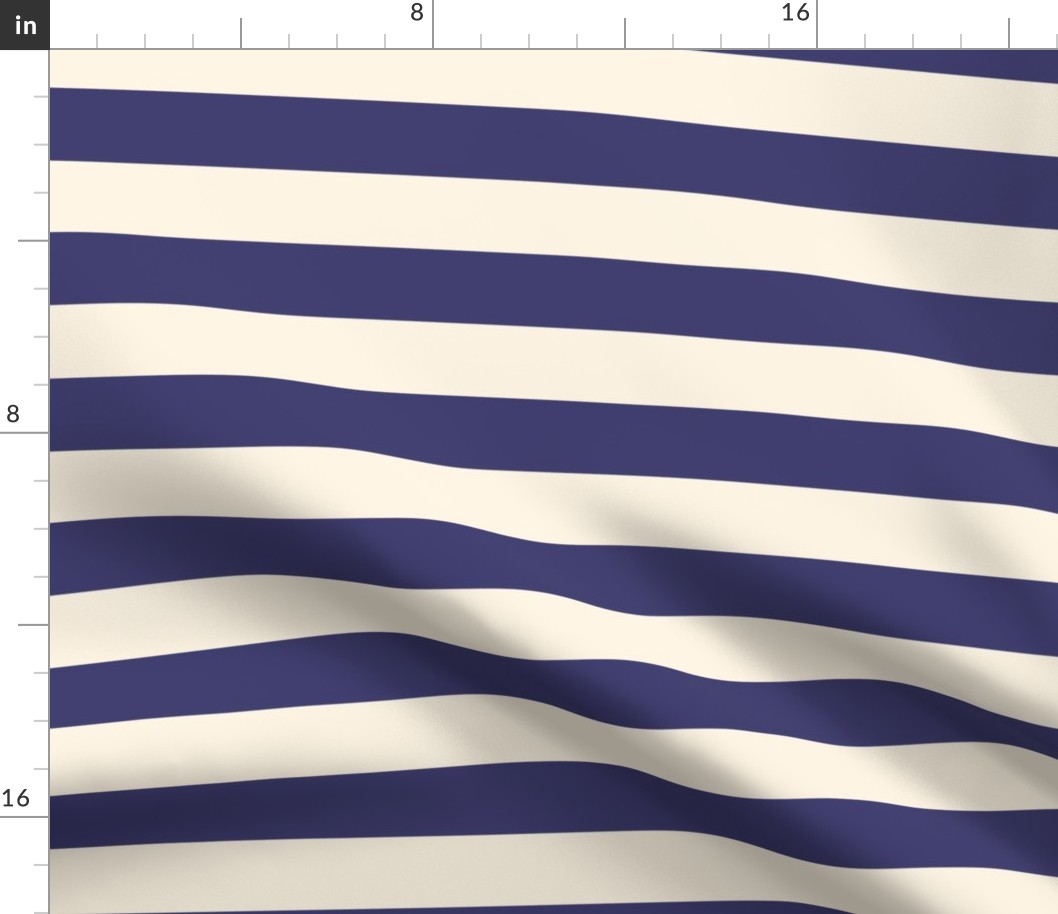 Classic Large Scale Cabana Stripe for Fabric and Wallpaper |  Navy Blue and Cream | 1.5" Stripe (~4 cm)