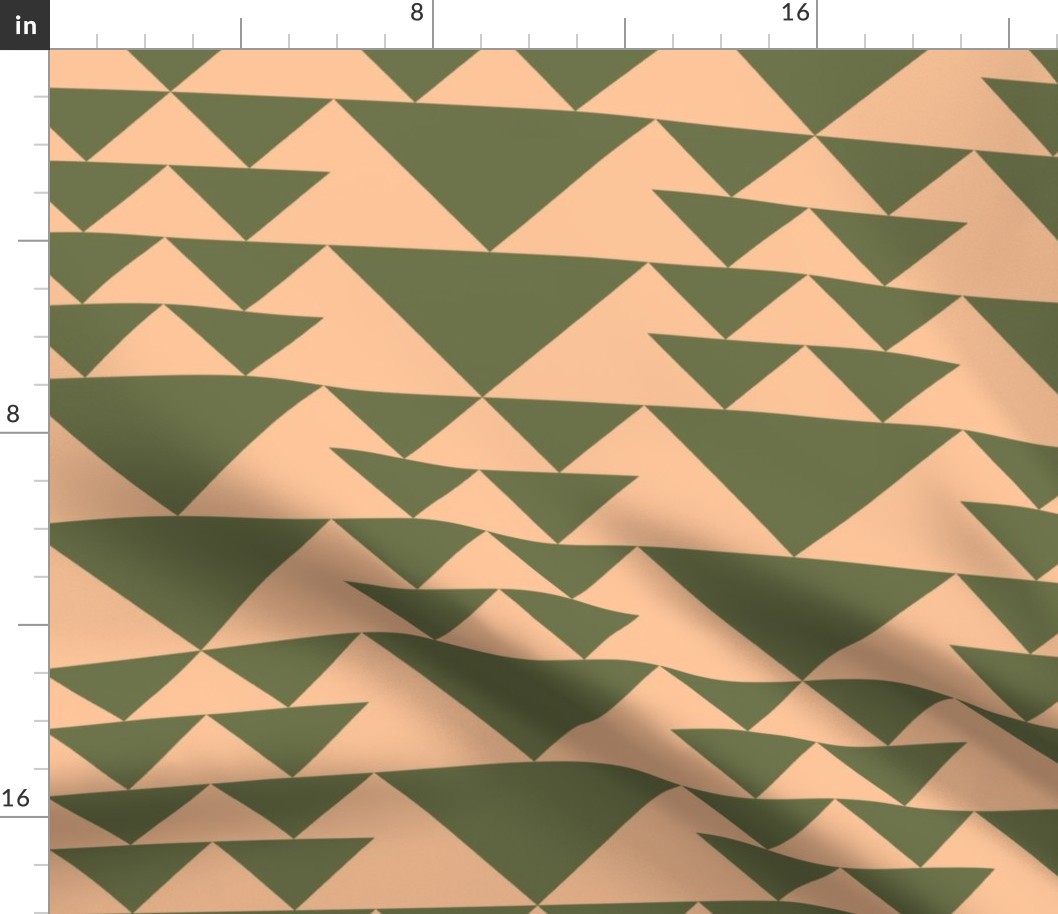 Green and peach fuzz geometric triangle trees pattern