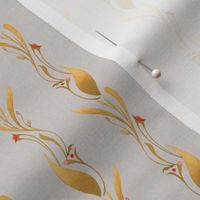 Medium Scale // Art Nouveau Botanical Stripes in Olive Gold and Red watercolor on Light Grey 