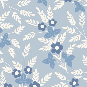 Jumbo Art Nouveau Folk Floral in classic baby blue and white