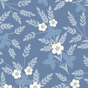 Jumbo Art Nouveau Folk Floral in cornflower blue and white