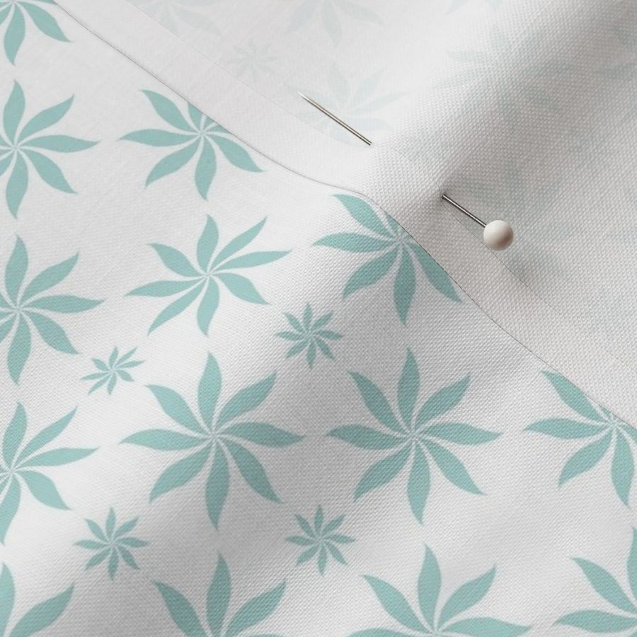 Medium - Carefree Aqua Blue/Mint Green on White Background Inspired by the Art of Block Printing