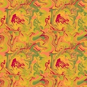 Psychedelic marbled print "Honey Olive" (3") - red, green, yellow (ST2022PM)