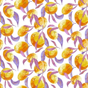 fruit and leaves orange gold purple