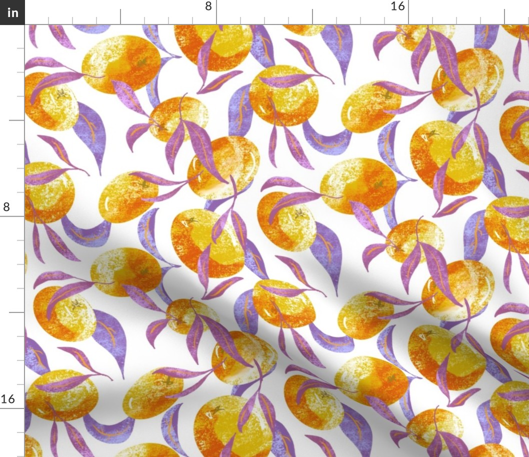 fruit and leaves orange gold purple