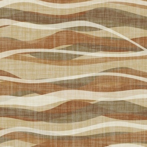 Abstract Textured Waves, organic shaped horizontal stripes of caramel brown, beige, tan, sand colors, earth tones