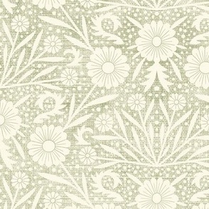"Floralina" daisy_motif_in sage green and buttery off white