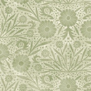 "Floralina" daisy_motif_in sage green and buttery off white