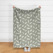 Bird Feathers // Large Scale // Ivory and Sage Green Boho Pattern