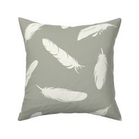 Bird Feathers // Large Scale // Ivory and Sage Green Boho Pattern