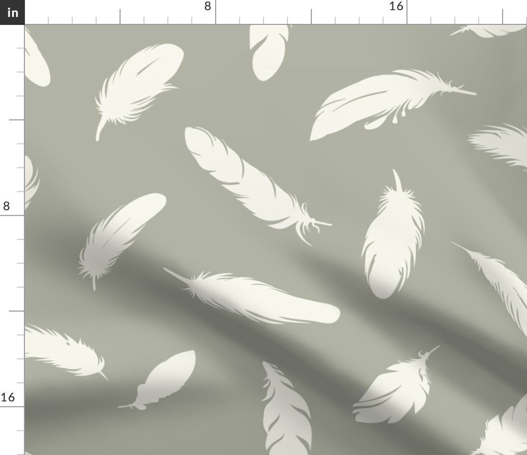 Bird Feathers // Large Scale // Ivory and Sage Green Boho Pattern