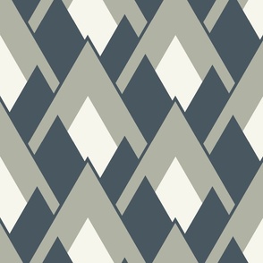 Abstract Mountains // Large Scale // Modern Geometric Peaks in Slate Blue, Sage Green and Off-White