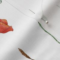 Poppy Flowers Growing | Wheats Meadow Red Orange Green | Watercolor | Large