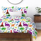 Colorful Dinosaurs - large scale bright colorful dinosaurs on white background perfect for kids bedrooms and play spaces