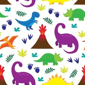 Colorful Dinosaurs - bright colorful dinos on white background perfect for kids bedrooms and play spaces