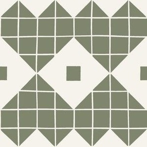 (L) Quilted Heart Blocks In Olive Green