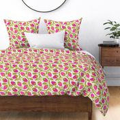 Secret strawberry garden green and pink light background - home decor - bedding - wallpaper - curtains - whimsical.