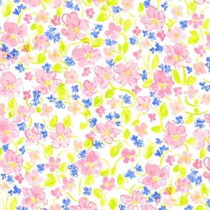 Ditsy Watercolor Summer Floral - Large scale pink
