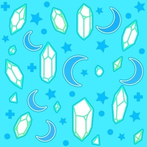 Pastel Magic Crystals, Crescent Moons, and Stars, Blue Colorway